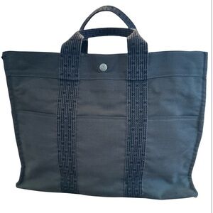 Hermes Herline Stylish Blue Canvas Tote Bag